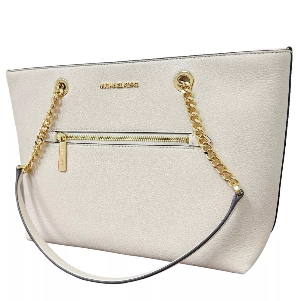 BIN047.6 NWT Michael Kors Jet Set Medium Tote Light Cream Leather